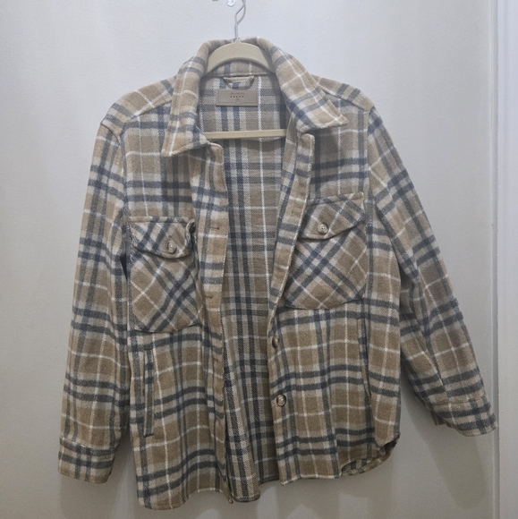 Cabincore Thick Flannel in Coffee Tan Plaid Womens Medium BLANKNYC Chore Jacket - Picture 4 of 6